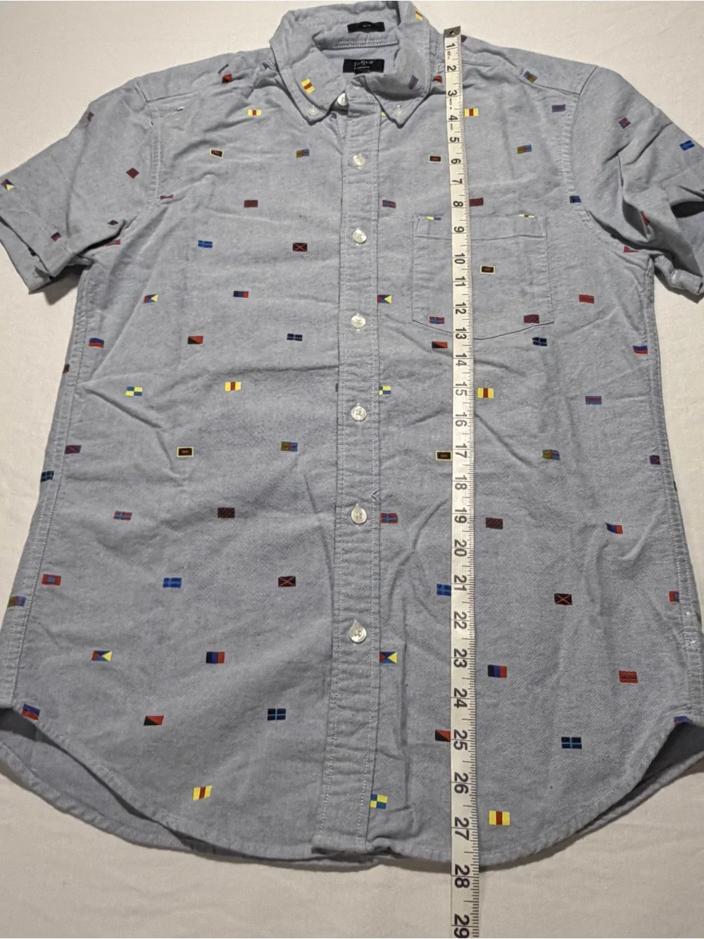 J. Crew Light Blue Oxford with Nautical Flag Print